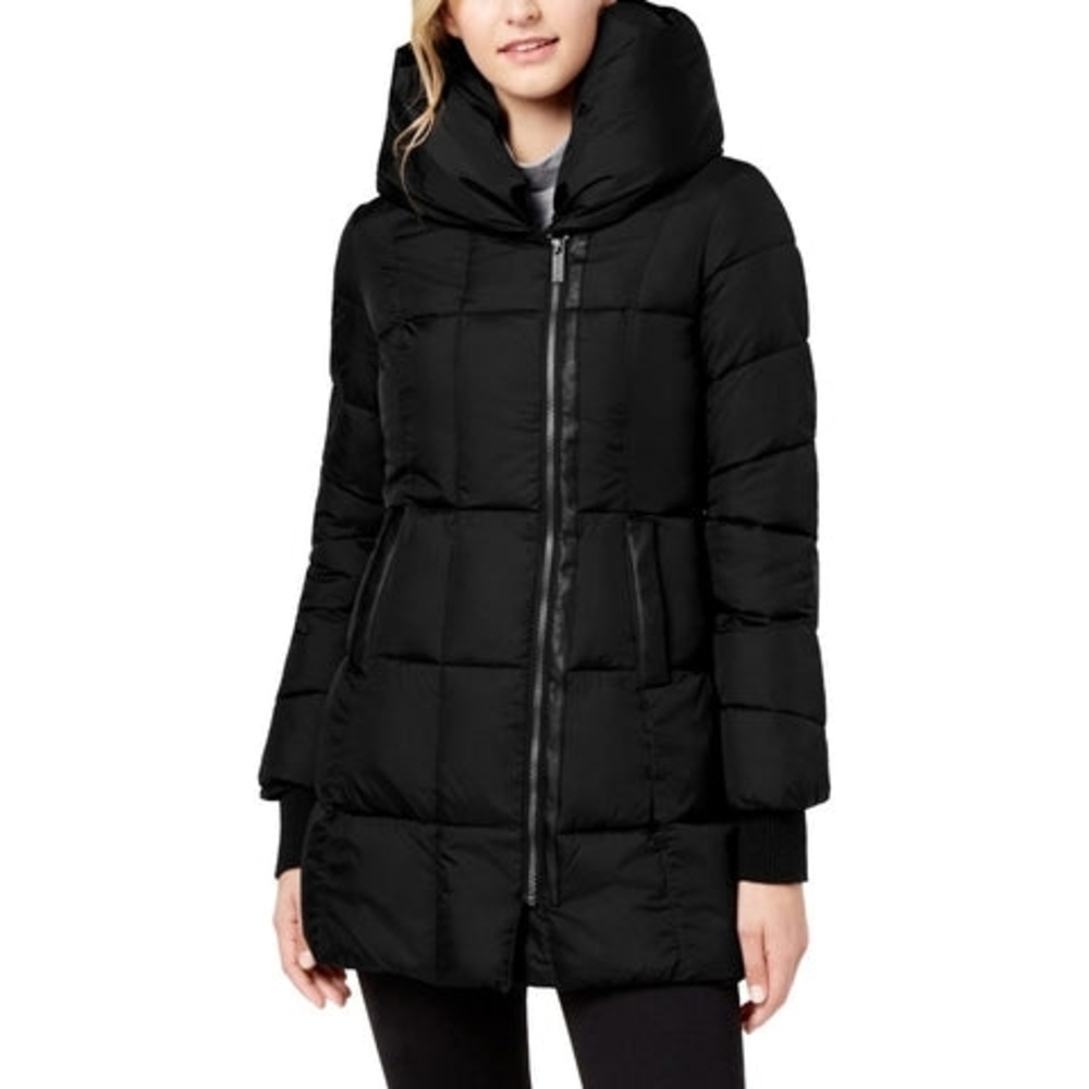 French Connection Black Hooded Puffer Coat
